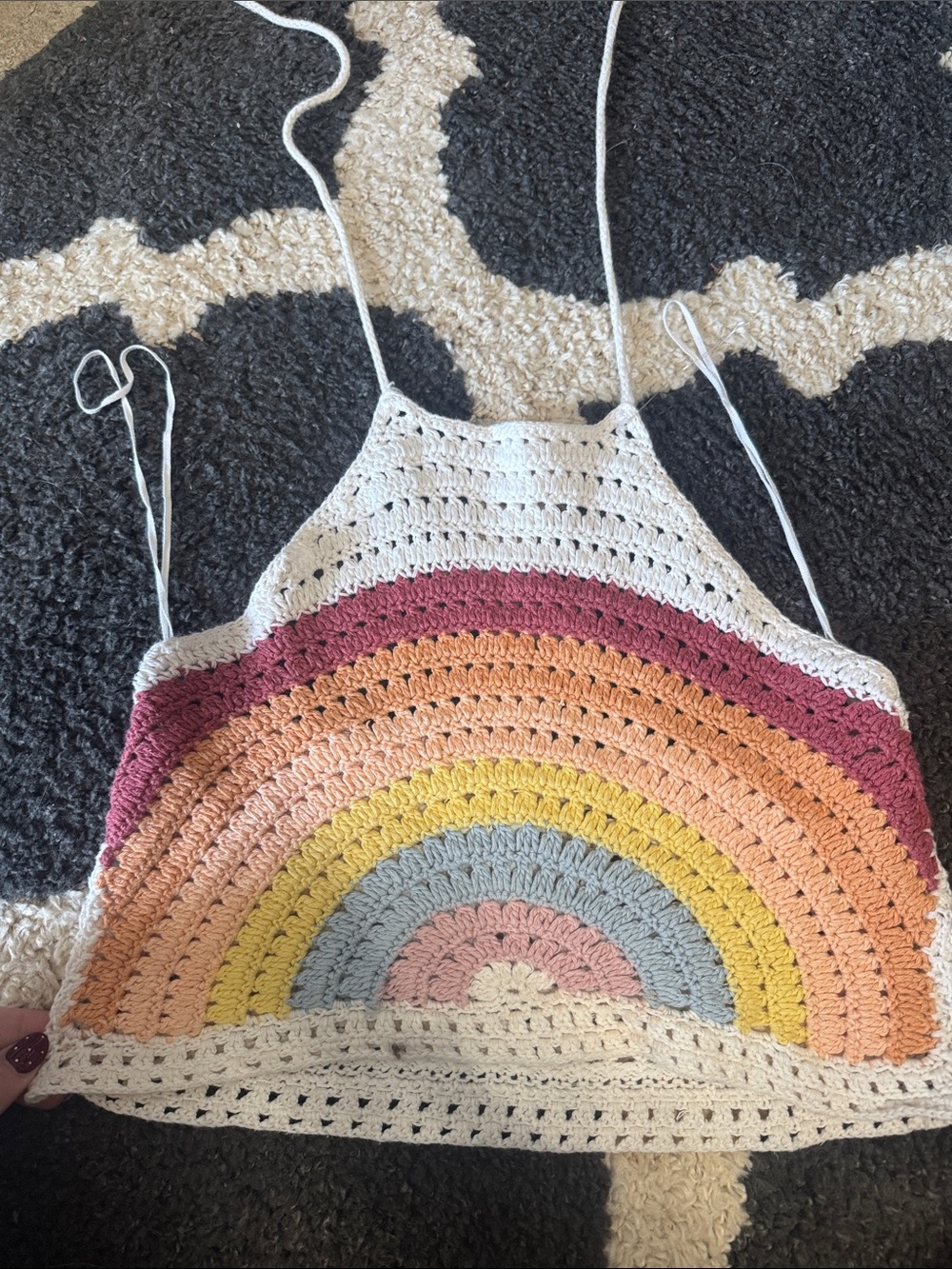 Crocheted Rainbow Halter Camisole in Cream with Multicolor Arches